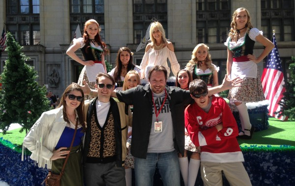 Beyond the Marquee Creative Director, Steve Czarnecki, takes a moment for a fun pic with the Ferris Bueller parade re-creation cast, during Ferris Fest 2016.