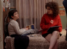 A kid discusses with a woman while sitting on a bed in Potato Dreams of America