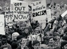 images from protest in the documentary white with fear