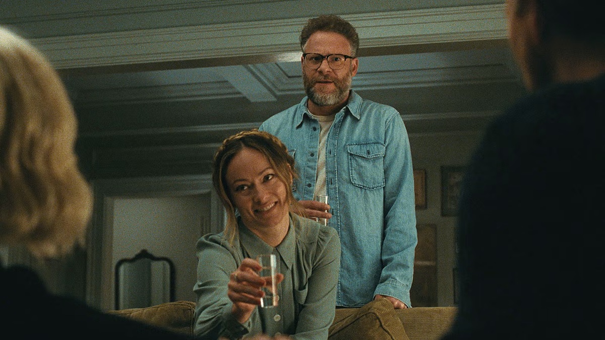 Olivia Wilde and Seth Rogen scene from ‘The Invite’.